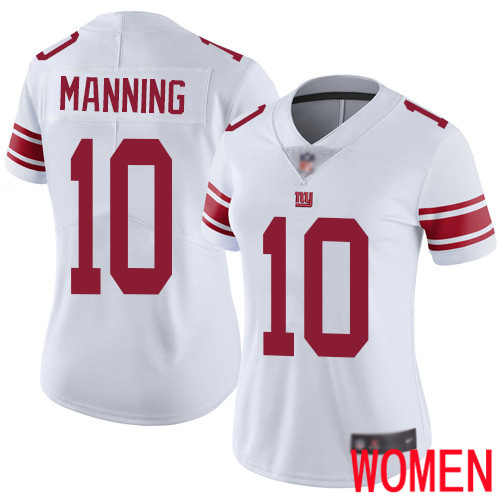 Women New York Giants #10 Eli Manning White Vapor Untouchable Limited Player Football NFL Jersey->women nfl jersey->Women Jersey